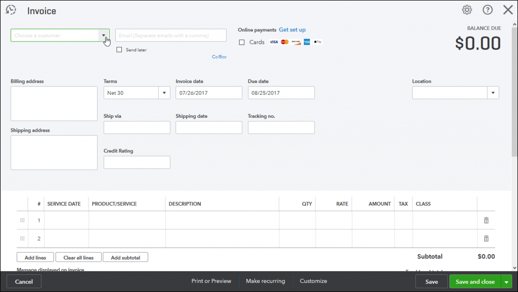 Create An Invoice In QuickBooks