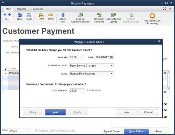 how to record a returned check in QuickBooks