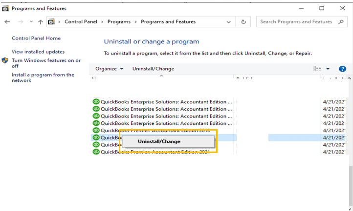 Uninstall QuickBooks