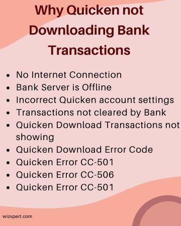 Why Quicken not downloading bank transactions 