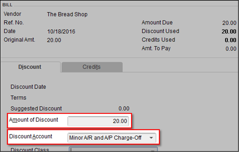 Write Off Vendor amount