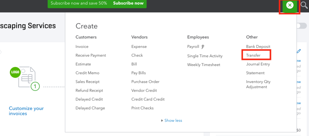 Transfer funds between accounts in QuickBooks Online