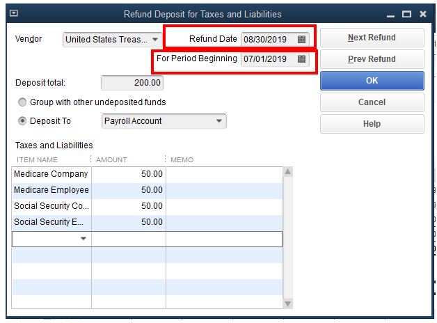 Record a Payroll Liability Refund Check