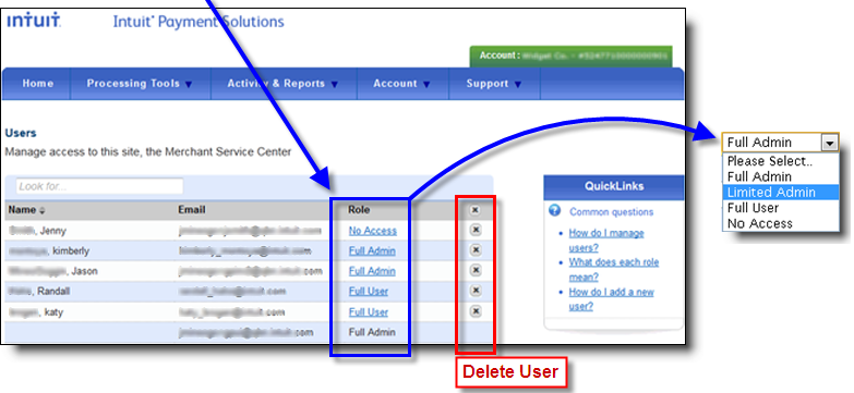 change user role in QuickBooks Payment