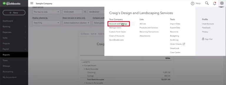 Account settings in Chart of account