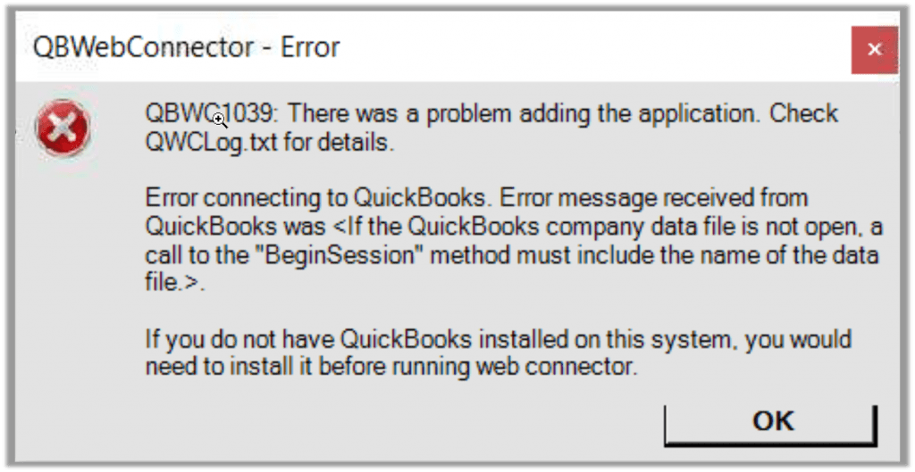  Error QBWC1039 