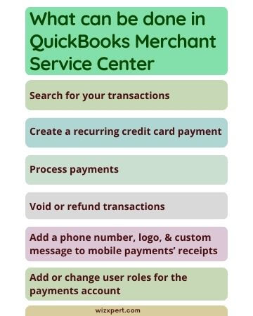 What can be done in QuickBooks Merchant Service Center