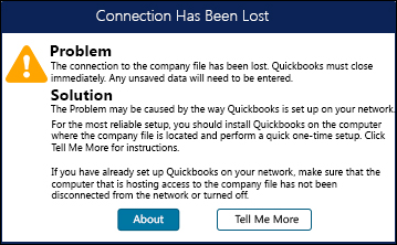 QuickBooks error message connection has been lost