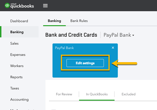 Bank and credit card edit settings (QuickBooks Error 103)