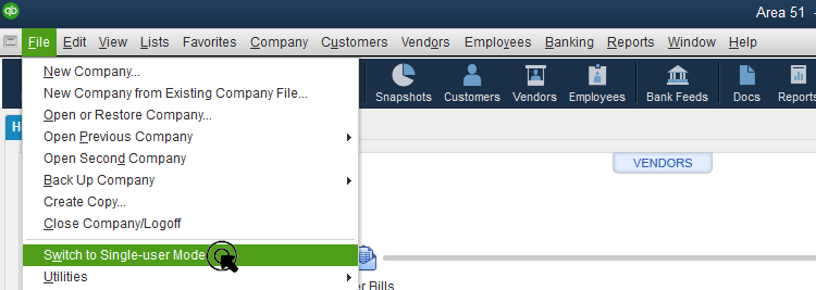 Switch to single user mode screenshot 1 (Back up your QuickBooks Desktop company file)
