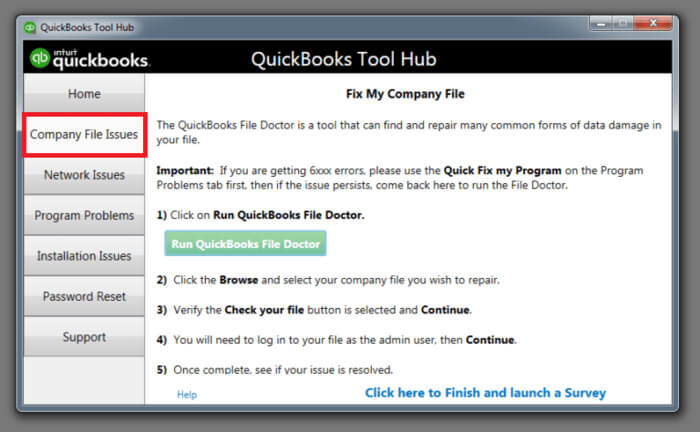 QuickBooks Tool Hub -Company File Issue
