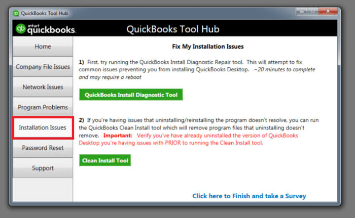 QuickBooks Tool Hub- Installation Issue tab 