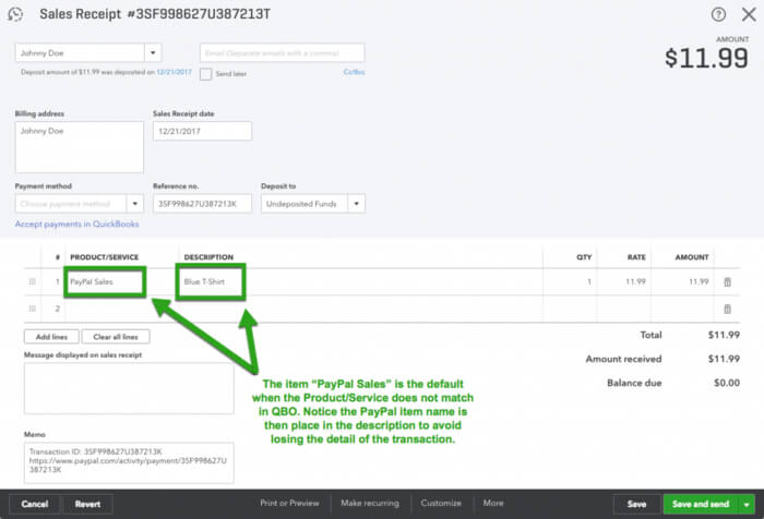 How To Manage Connect To PayPal App Transactions In QuickBooks 2 Sales reciept of Paypal in QuickBooks