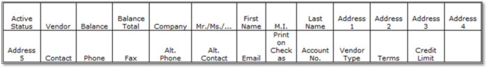 Sample Vendor List exported using Excel