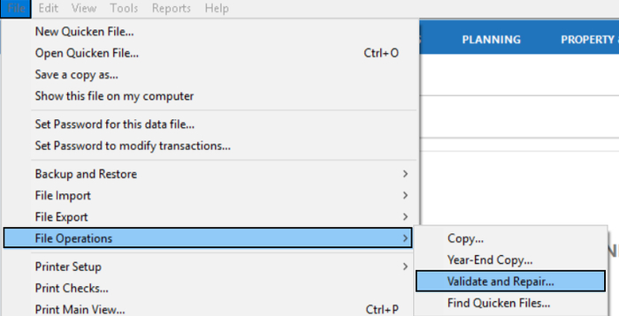 Quicken One Step Update not Working/Downloading Bank Transactions 2 Validate and Repair Quicken File