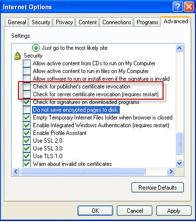 12000 Series Error Codes (Windows Internet Connectivity Errors) 1 allow publishers' certificate revocation