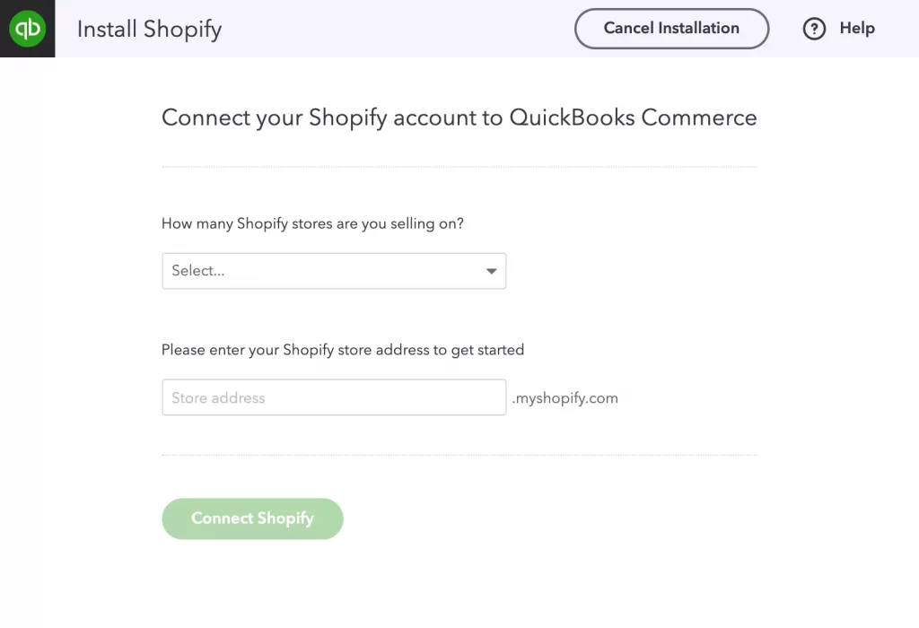 Connect Shopify account to QuickBooks Commerce 