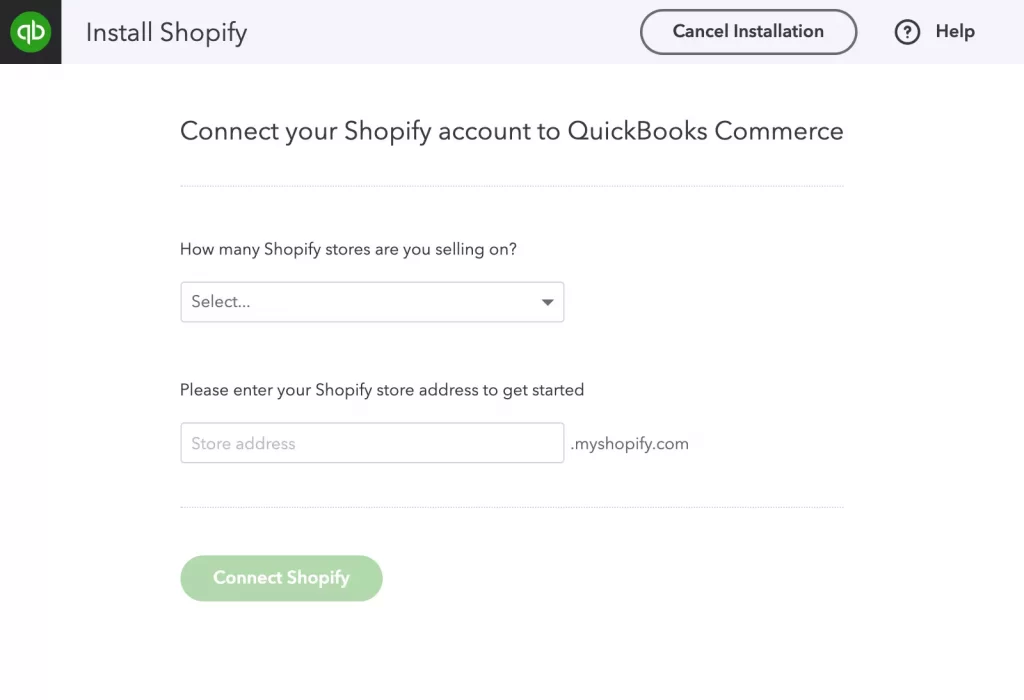 Connect Shopify account to QuickBooks Commerce