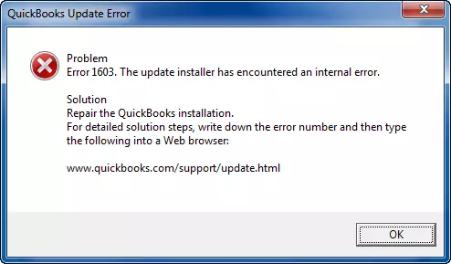 QuickBooks Error 1603 message