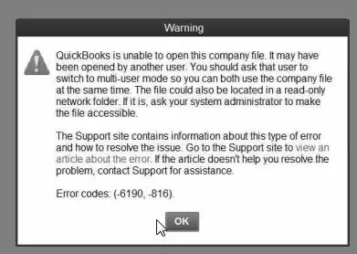 QuickBooks error code 6190, -816 message