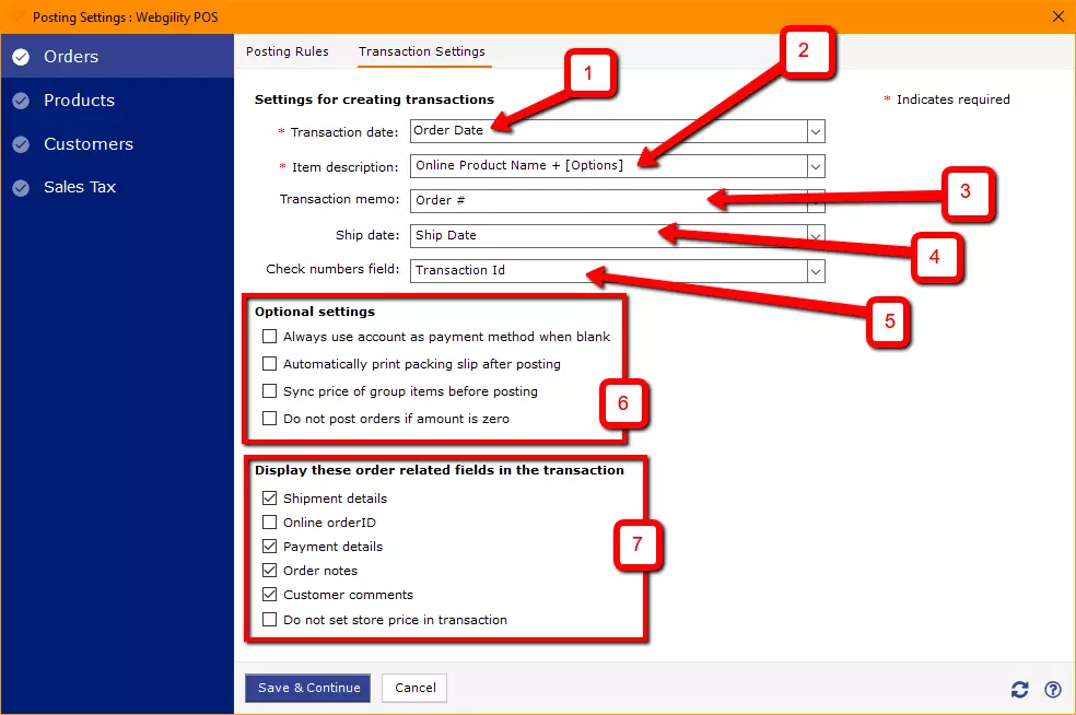 Set Up transaction Setting in Webgility