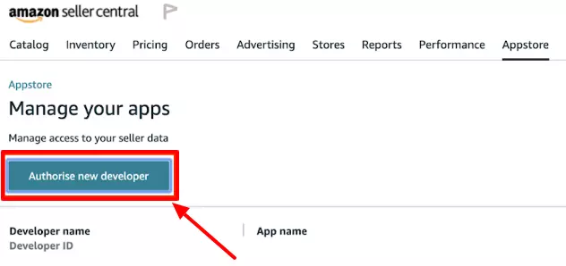 Authorize new developer in Amazon seller center