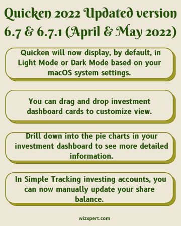 Quicken 2022 Updated version 6.7 & 6.7.1 (April & May 2022)