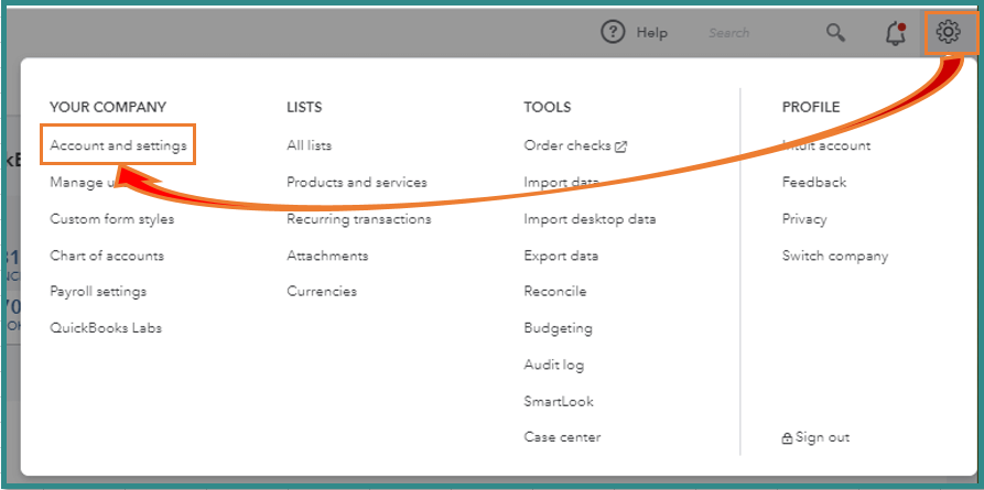 Account and settings in QuickBooks Online