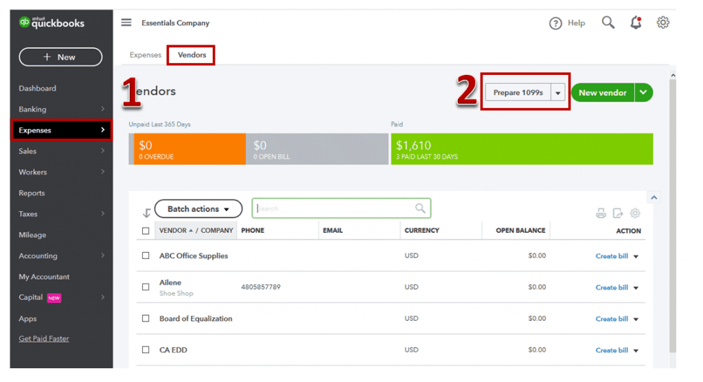 Create 1099 form in QuickBooks