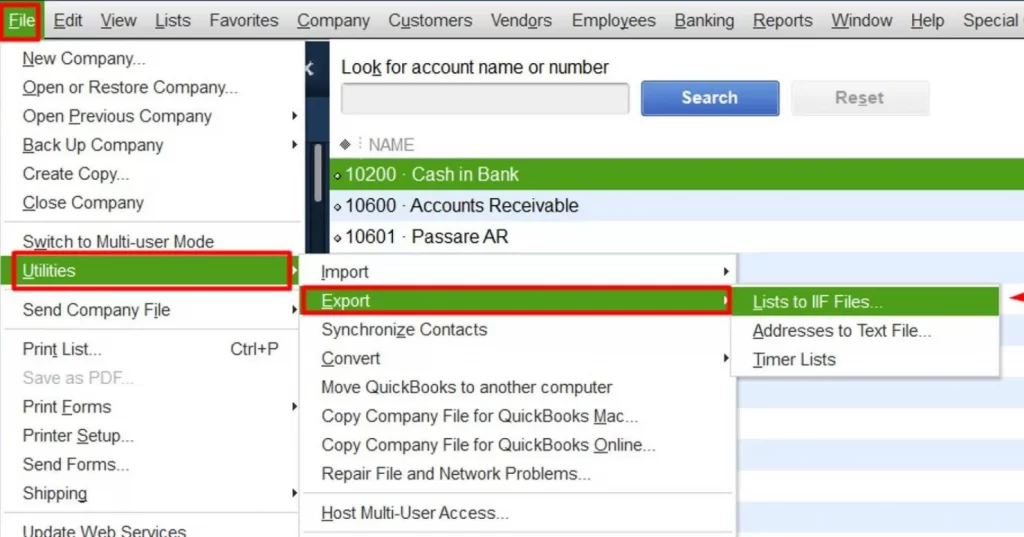 Exporting Chart of Accounts