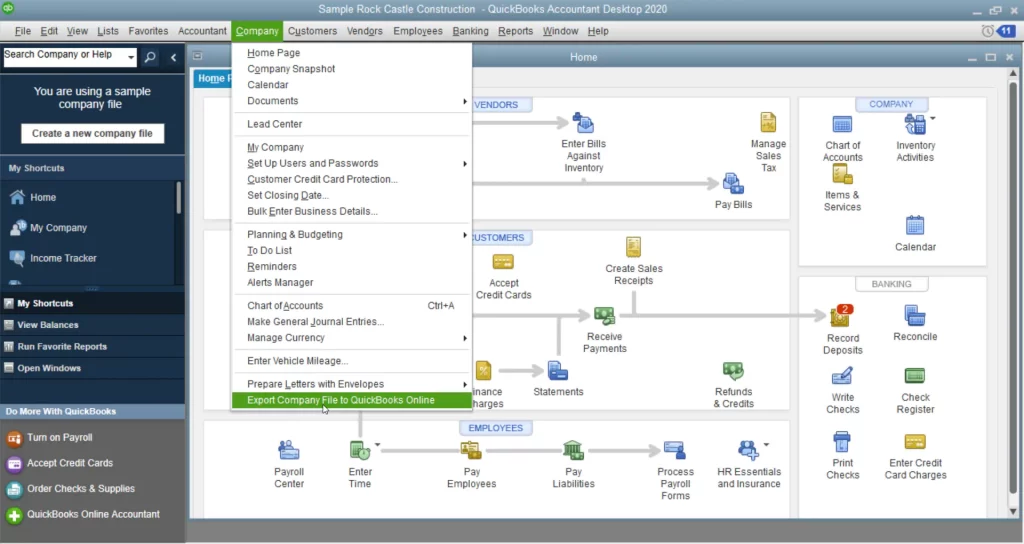 QuickBooks Online Dashboard