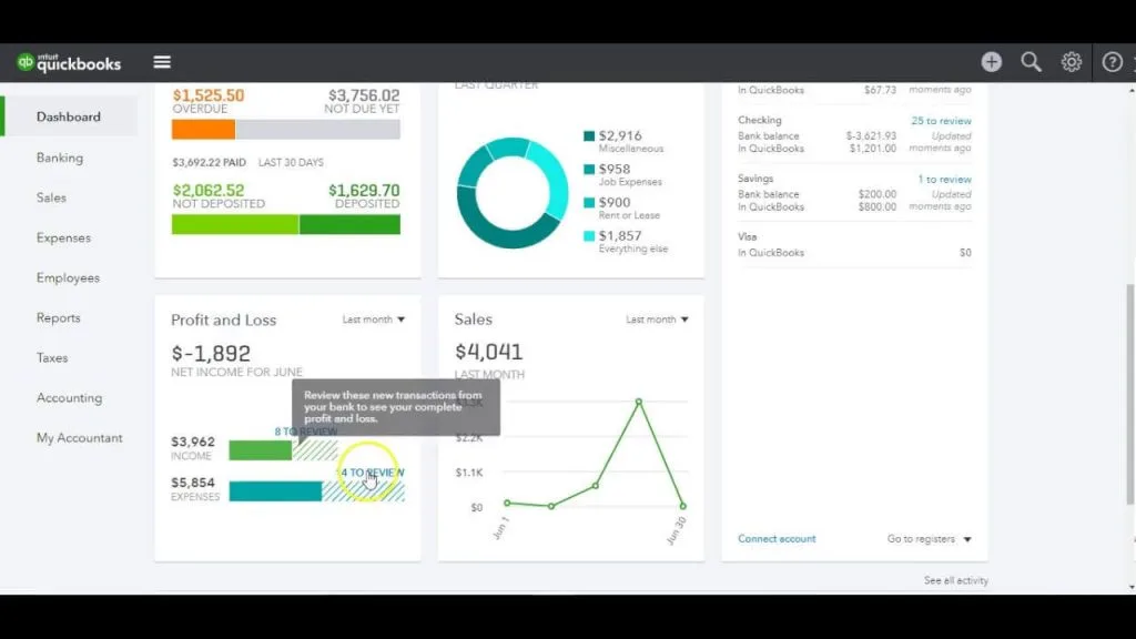 QuickBooks Online dashboard