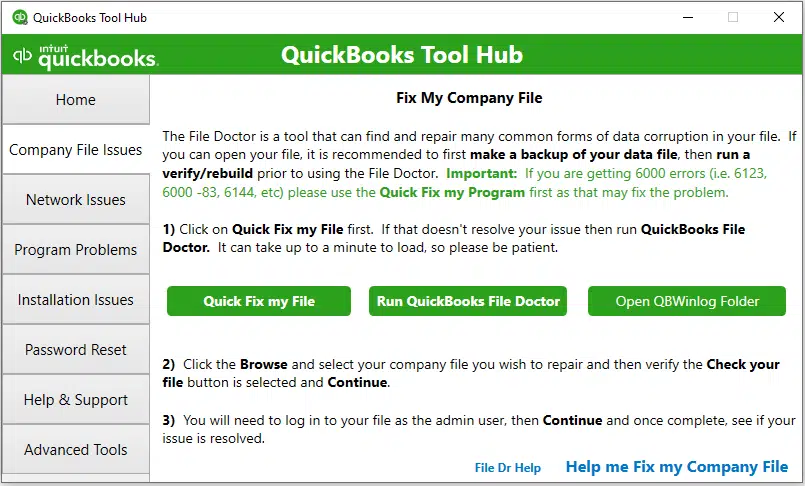 QuickBooks file doctor tool