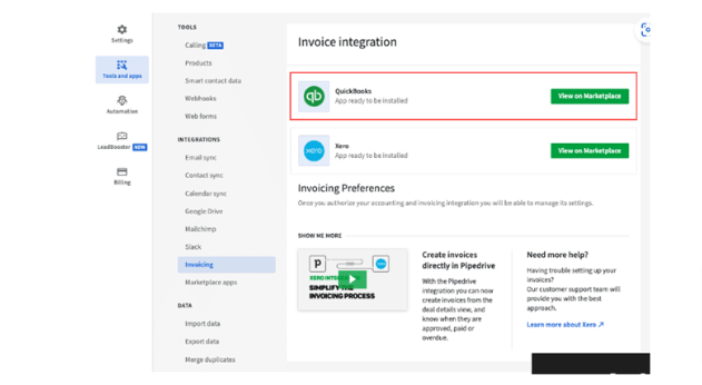 Pipedrive Integration with Quick Books