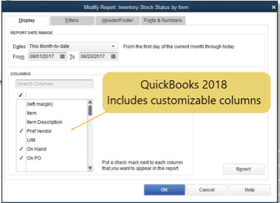 QuickBooks enhance inventory report