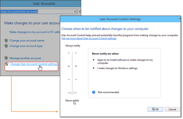 change user account control setting