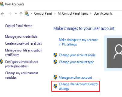 Change UAC setting