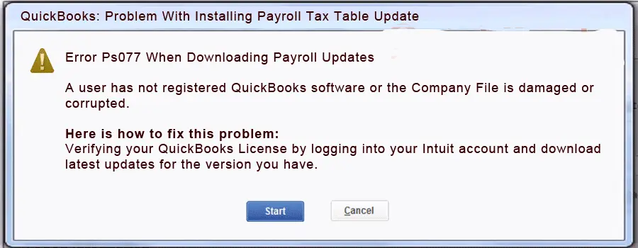 QuickBooks PS077 error 