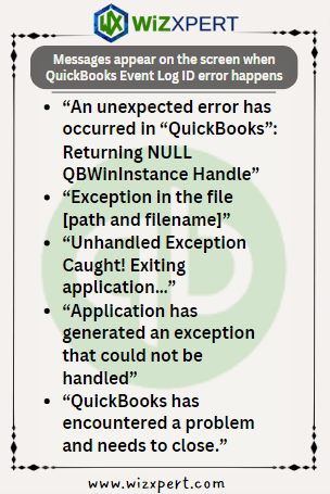 messages appear on the screen when a QuickBooks Event Log ID error happens